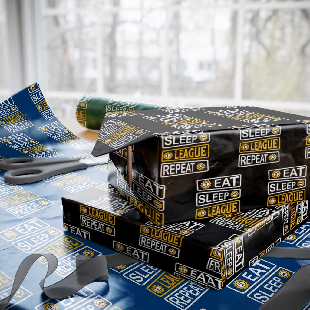 Funny Eat Sleep League Repeat Wrapping Paper Roll Gaming Quote Gift For Gamer TS12 Black Print Your Wear