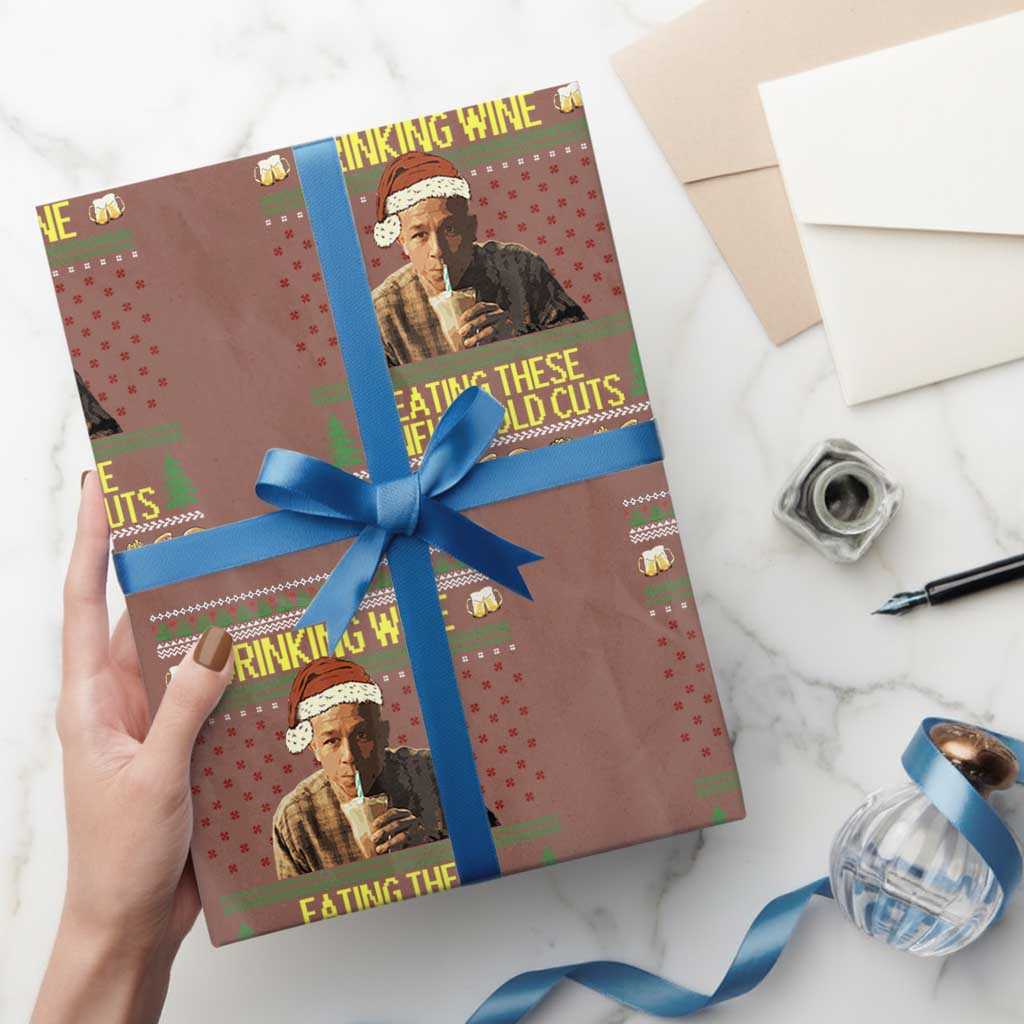 Funny Ed Gein Christmas Meme Wrapping Paper Roll Drinking Wine Eating This Sinful Cold Cuts Viral Scene TS02 Mocha Print Your Wear