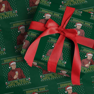 Funny Ed Gein Christmas Meme Wrapping Paper Roll Drinking Wine Eating This Sinful Cold Cuts Viral Scene Naughty Holiday TS02 Green Print Your Wear