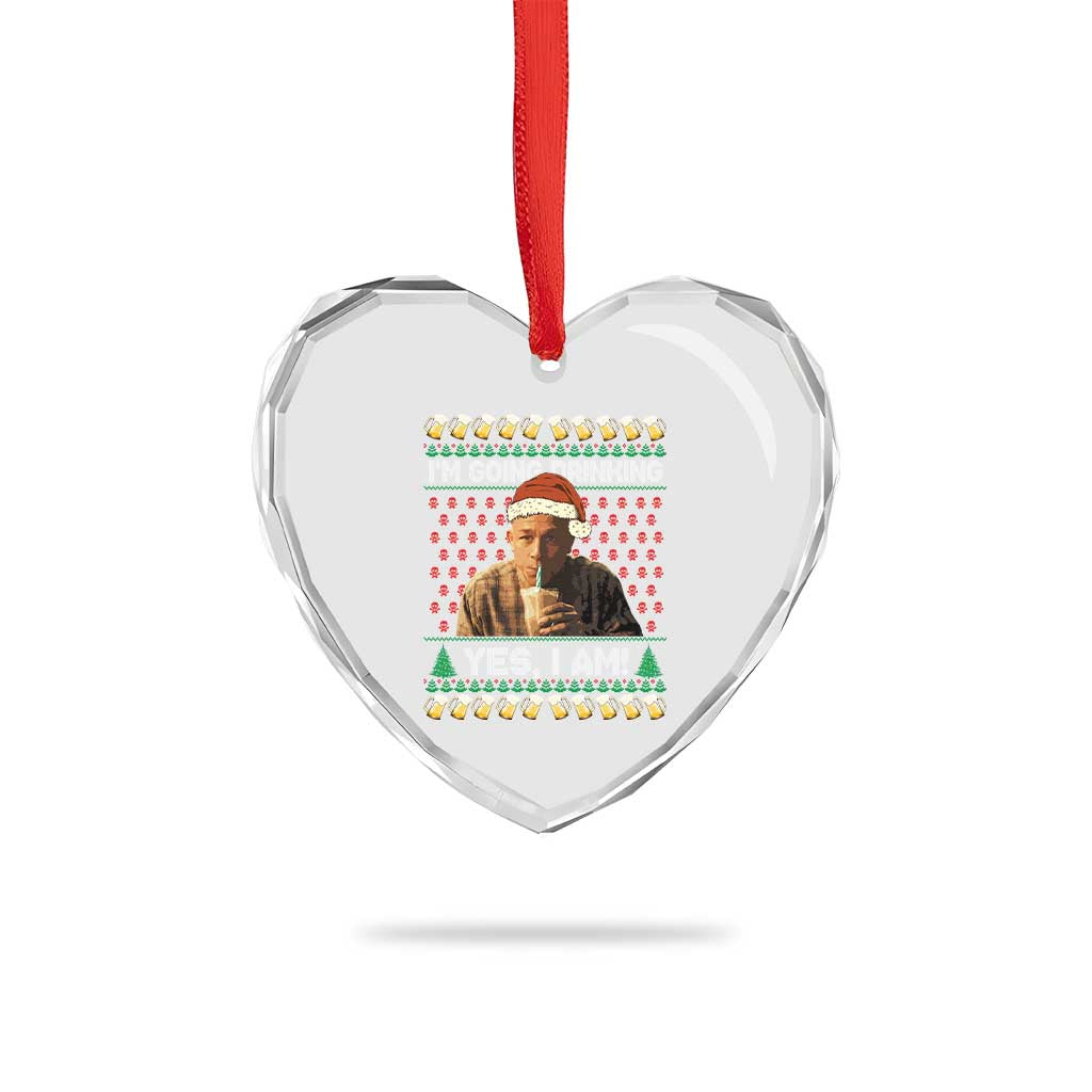 Funny Ed Gein Drinking Wine Heart Crystal Glass Ornament Im Going Drinking Yes I Am Christmas Meme TS02 Print Your Wear