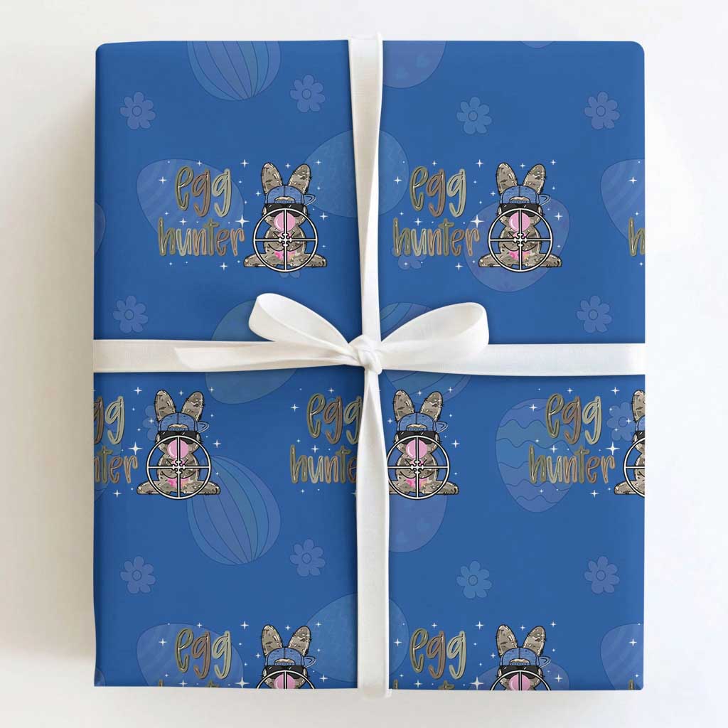 Funny Egg Hunter Wrapping Paper Roll Bunny Hunting Backward Cap Camouflage TS11 Royal Blue Print Your Wear