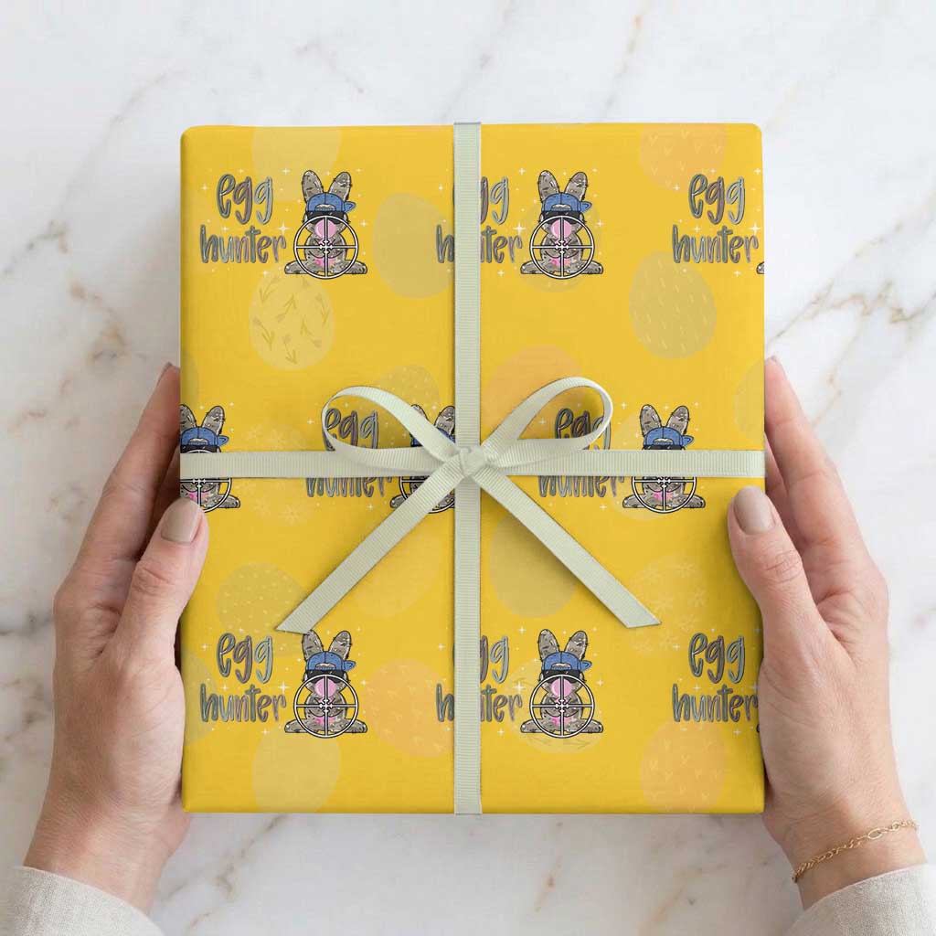 Funny Egg Hunter Wrapping Paper Roll Bunny Hunting Backward Cap Camouflage TS11 Yellow Print Your Wear