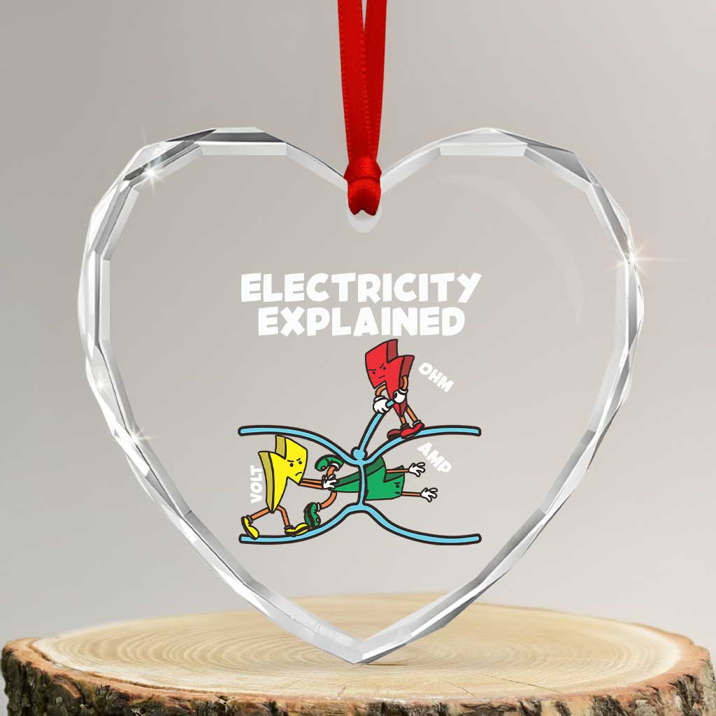Funny Electricity Heart Crystal Glass Ornament Ohm's Law Electricity Explained TS14 Transparent Glass 3'' Heart Print Your Wear