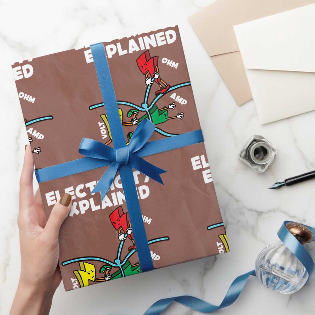Funny Electricity Wrapping Paper Roll Ohm's Law Electricity Explained TS14 Mocha Print Your Wear