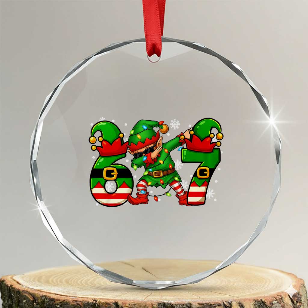 Funny Elf Dab Six Seven Meme Crystal Glass Ornament Christmas Trending 67 Gift TS12 Transparent Glass 3'' Circle Print Your Wear