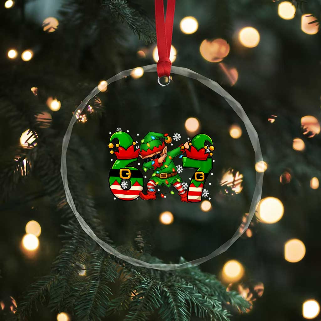 Funny Elf Dab Six Seven Meme Crystal Glass Ornament Christmas Trending 67 Gift TS12 Print Your Wear