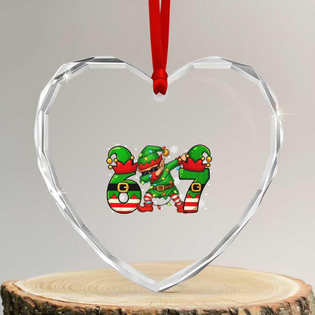 Funny Elf Dab Six Seven Meme Heart Crystal Glass Ornament Christmas Trending 67 Gift TS12 Transparent Glass 3'' Heart Print Your Wear