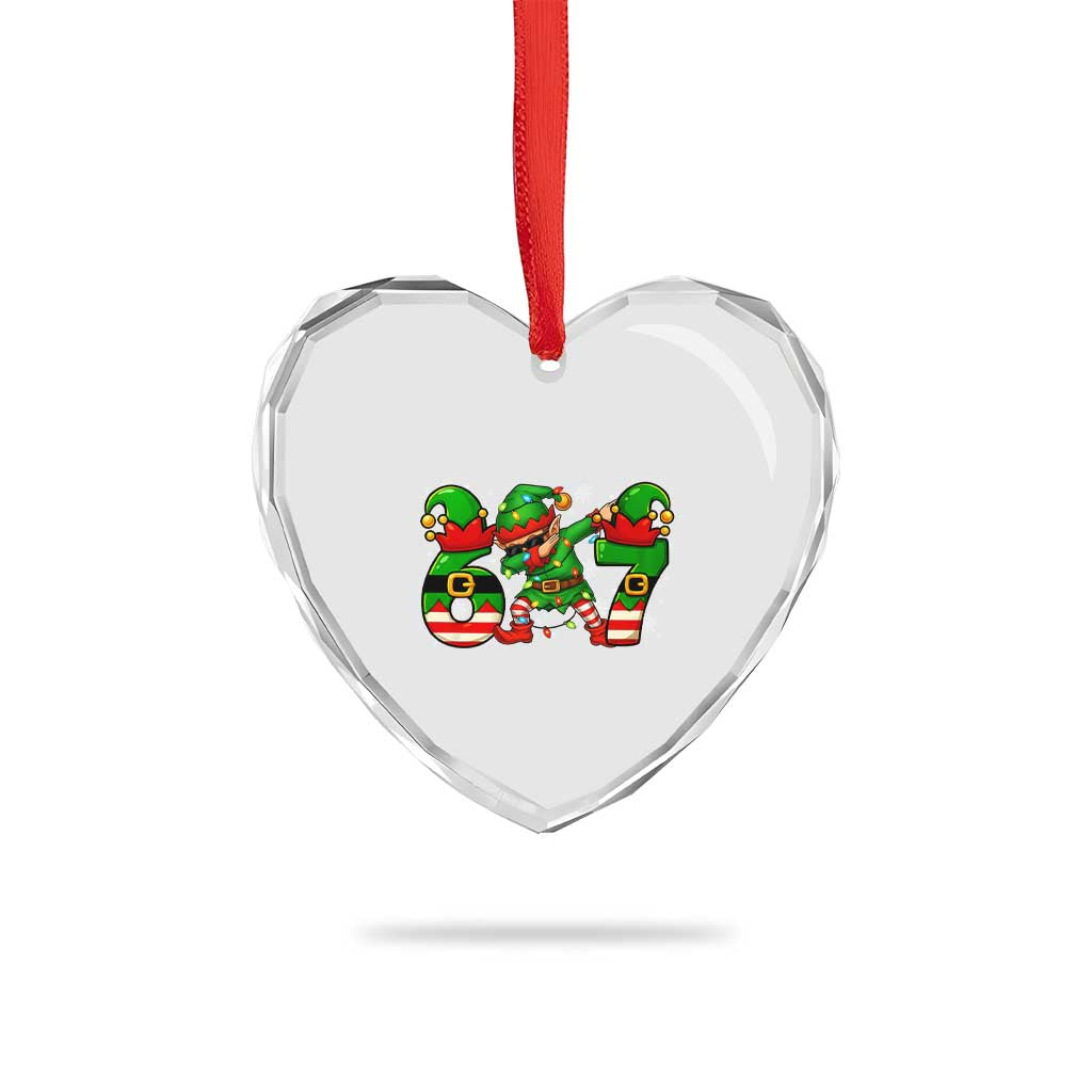 Funny Elf Dab Six Seven Meme Heart Crystal Glass Ornament Christmas Trending 67 Gift TS12 Print Your Wear