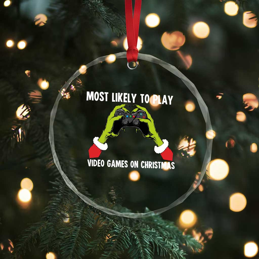 Funny Elf Hand Christmas Crystal Glass Ornament Most Likely To Play Video Games On Christmas TS14 Print Your Wear