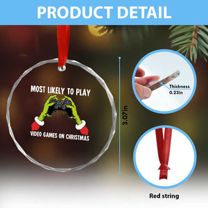 Funny Elf Hand Christmas Crystal Glass Ornament Most Likely To Play Video Games On Christmas TS14 Print Your Wear