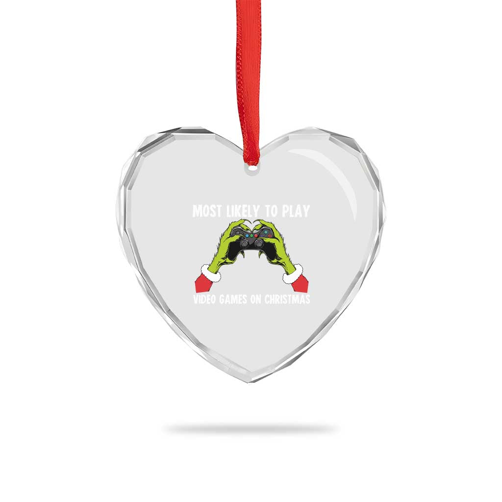 Funny Elf Hand Christmas Heart Crystal Glass Ornament Most Likely To Play Video Games On Christmas TS14 Print Your Wear