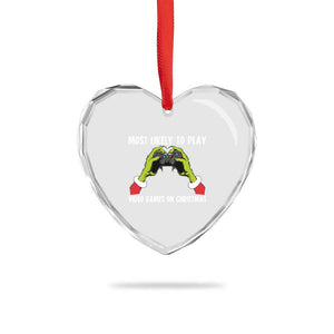 Funny Elf Hand Christmas Heart Crystal Glass Ornament Most Likely To Play Video Games On Christmas TS14 Print Your Wear