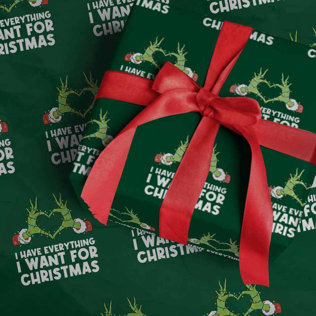 Funny Elf Hand Christmas Wrapping Paper Roll I Have Everything I Want For Christmas TS14 Green Print Your Wear