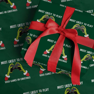 Funny Elf Hand Christmas Wrapping Paper Roll Most Likely To Play Video Games On Christmas TS14 Green Print Your Wear