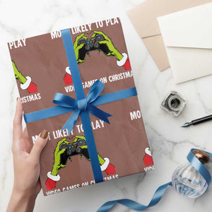 Funny Elf Hand Christmas Wrapping Paper Roll Most Likely To Play Video Games On Christmas TS14 Mocha Print Your Wear