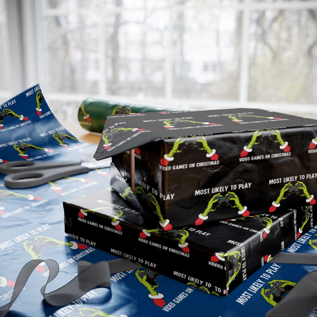Funny Elf Hand Christmas Wrapping Paper Roll Most Likely To Play Video Games On Christmas TS14 Black Print Your Wear