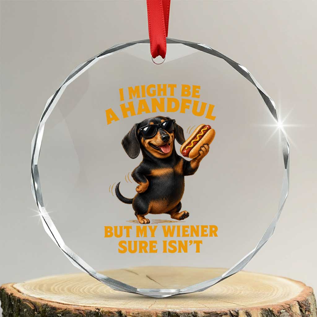 Funny Embarrassing Dachshund Crystal Glass Ornament Wiener Hot Dog Pun Crude Cringey Inappropriate Humor TS10 Transparent Glass 3'' Circle Print Your Wear