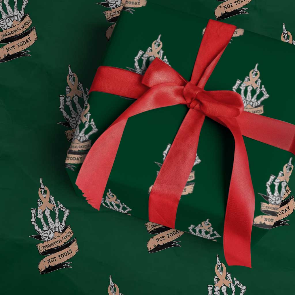 Funny Endometrial Cancer Skeleton Not Today Wrapping Paper Roll Fighter Peach Ribbon TS12 Green Print Your Wear