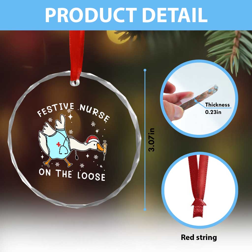 Funny ER Nurse Goose Christmas Crystal Glass Ornament Festive Nurses On The Loose TS14 Print Your Wear