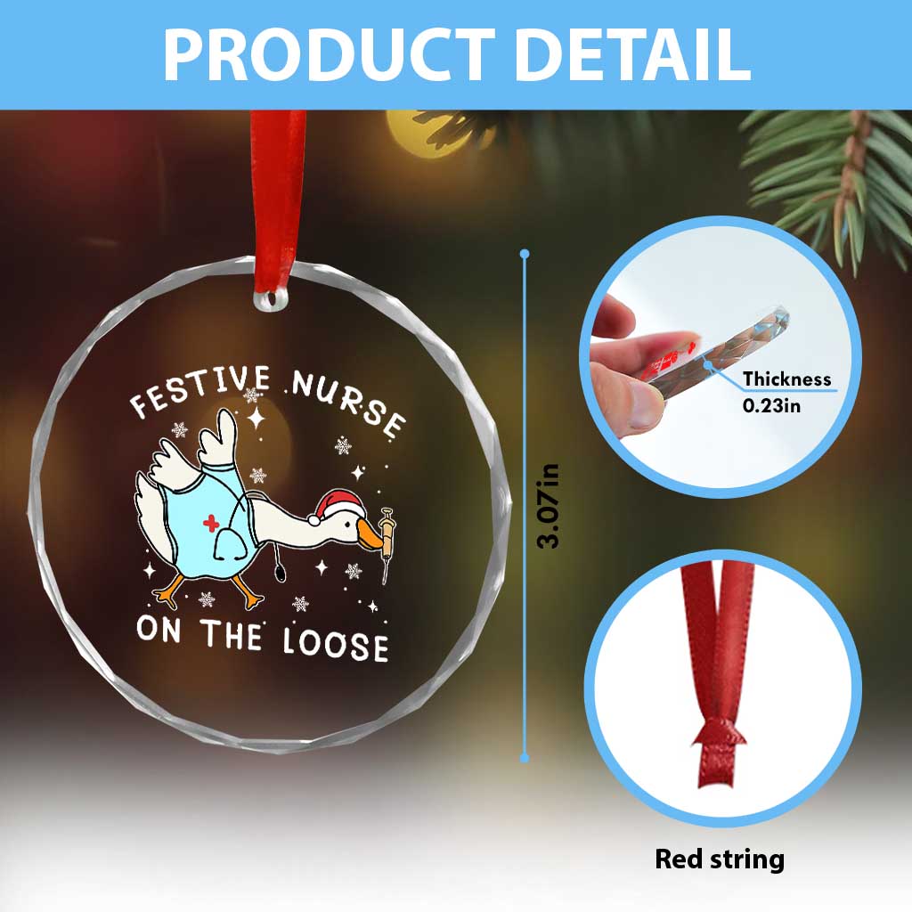 Funny ER Nurse Goose Christmas Crystal Glass Ornament Festive Nurses On The Loose TS14 Print Your Wear