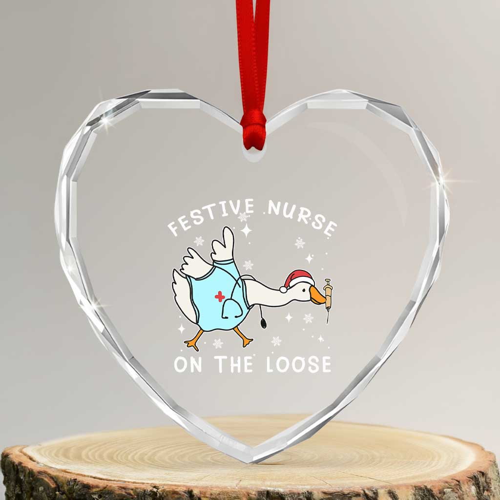 Funny ER Nurse Goose Christmas Heart Crystal Glass Ornament Festive Nurses On The Loose TS14 Transparent Glass 3'' Heart Print Your Wear