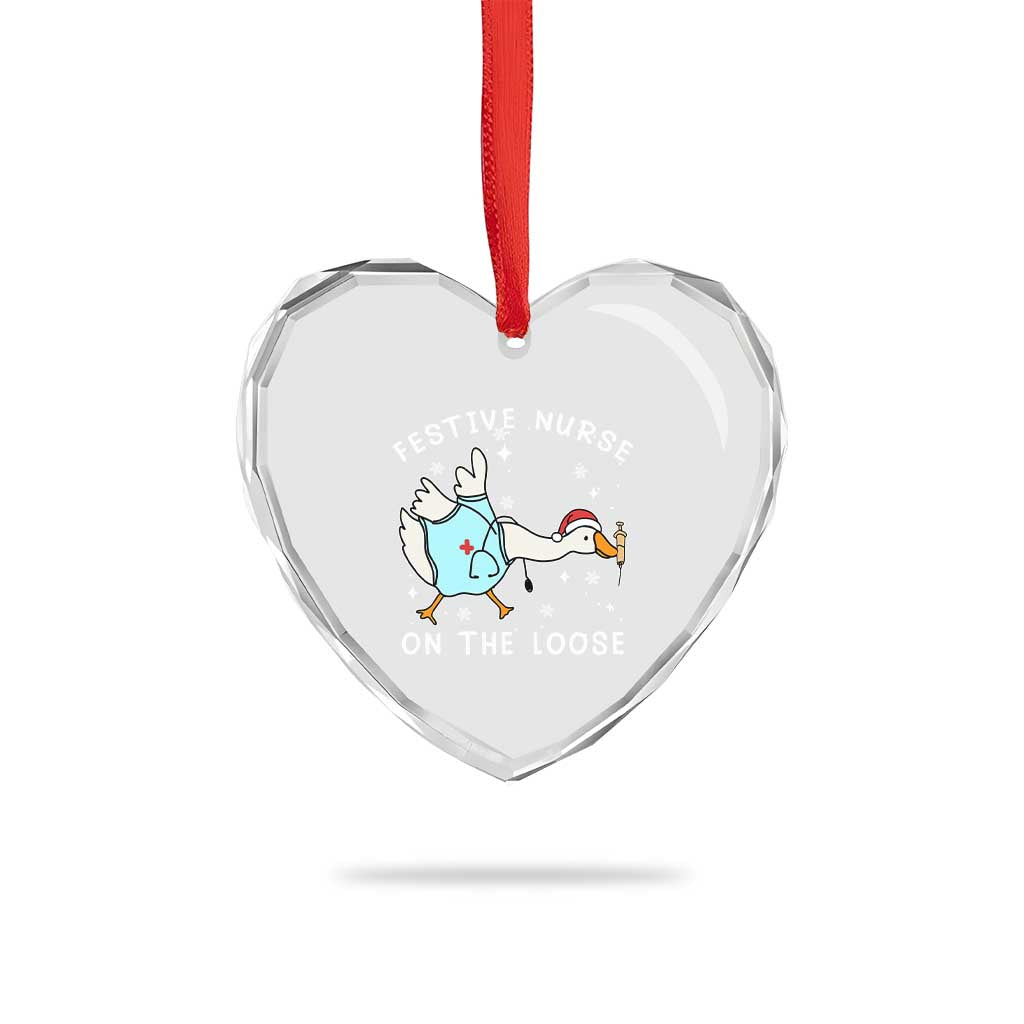 Funny ER Nurse Goose Christmas Heart Crystal Glass Ornament Festive Nurses On The Loose TS14 Print Your Wear