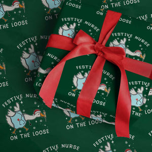 Funny ER Nurse Goose Christmas Wrapping Paper Roll Festive Nurses On The Loose TS14 Green Print Your Wear