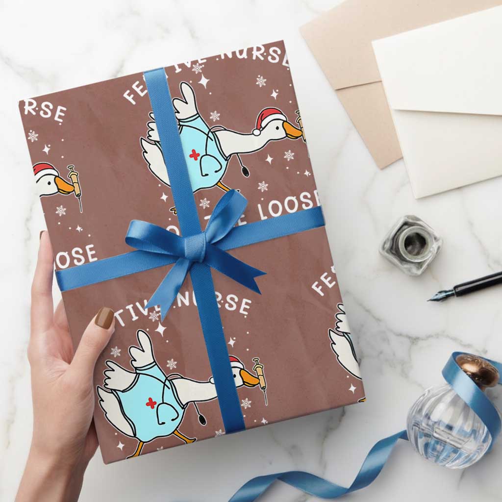 Funny ER Nurse Goose Christmas Wrapping Paper Roll Festive Nurses On The Loose TS14 Mocha Print Your Wear