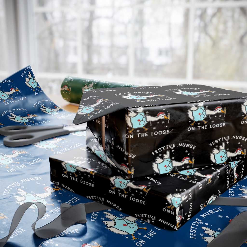 Funny ER Nurse Goose Christmas Wrapping Paper Roll Festive Nurses On The Loose TS14 Black Print Your Wear