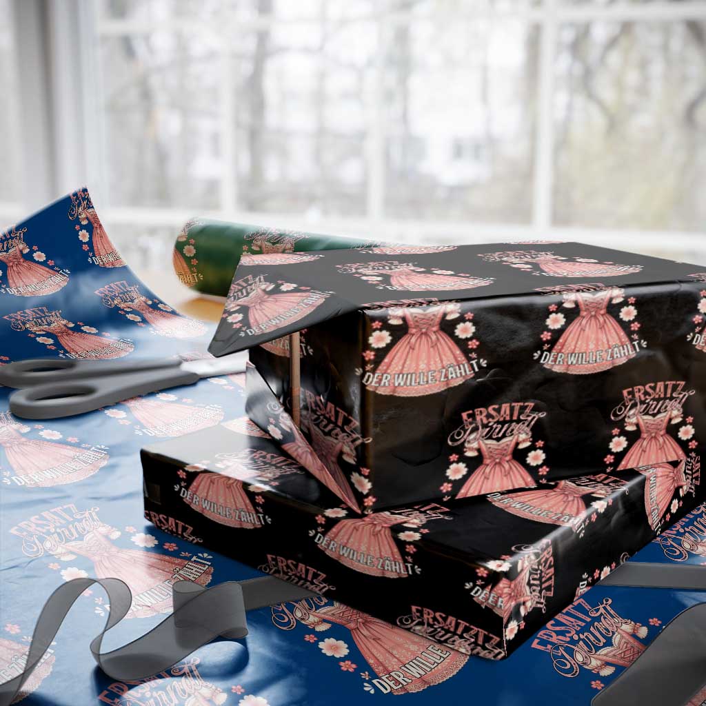Funny Ersatz Backup Dirndl Oktoberfest Wrapping Paper Roll Der Wille Zahlt Bavarian Festival Costume Humor TS02 Black Print Your Wear