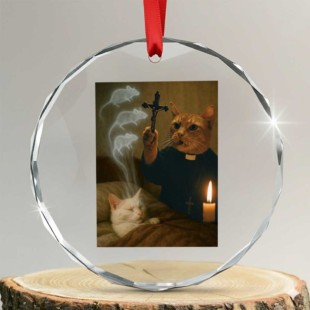 Funny Exorcist Cat Meme Crystal Glass Ornament Dark Humor Cat TS10 Transparent Glass 3'' Circle Print Your Wear