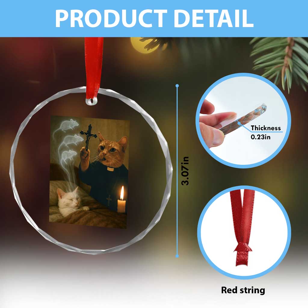 Funny Exorcist Cat Meme Crystal Glass Ornament Dark Humor Cat TS10 Print Your Wear