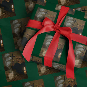 Funny Exorcist Cat Meme Wrapping Paper Roll Dark Humor Cat TS10 Green Print Your Wear