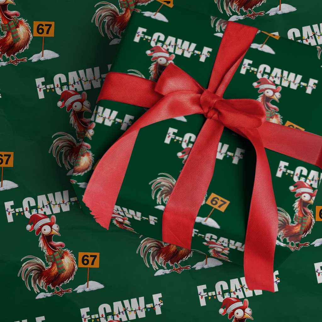 Funny F Caw F 67 Meme Christmas Wrapping Paper Roll Xmas Cartoon Rooster Chicken Poultry Humor TS11 Green Print Your Wear
