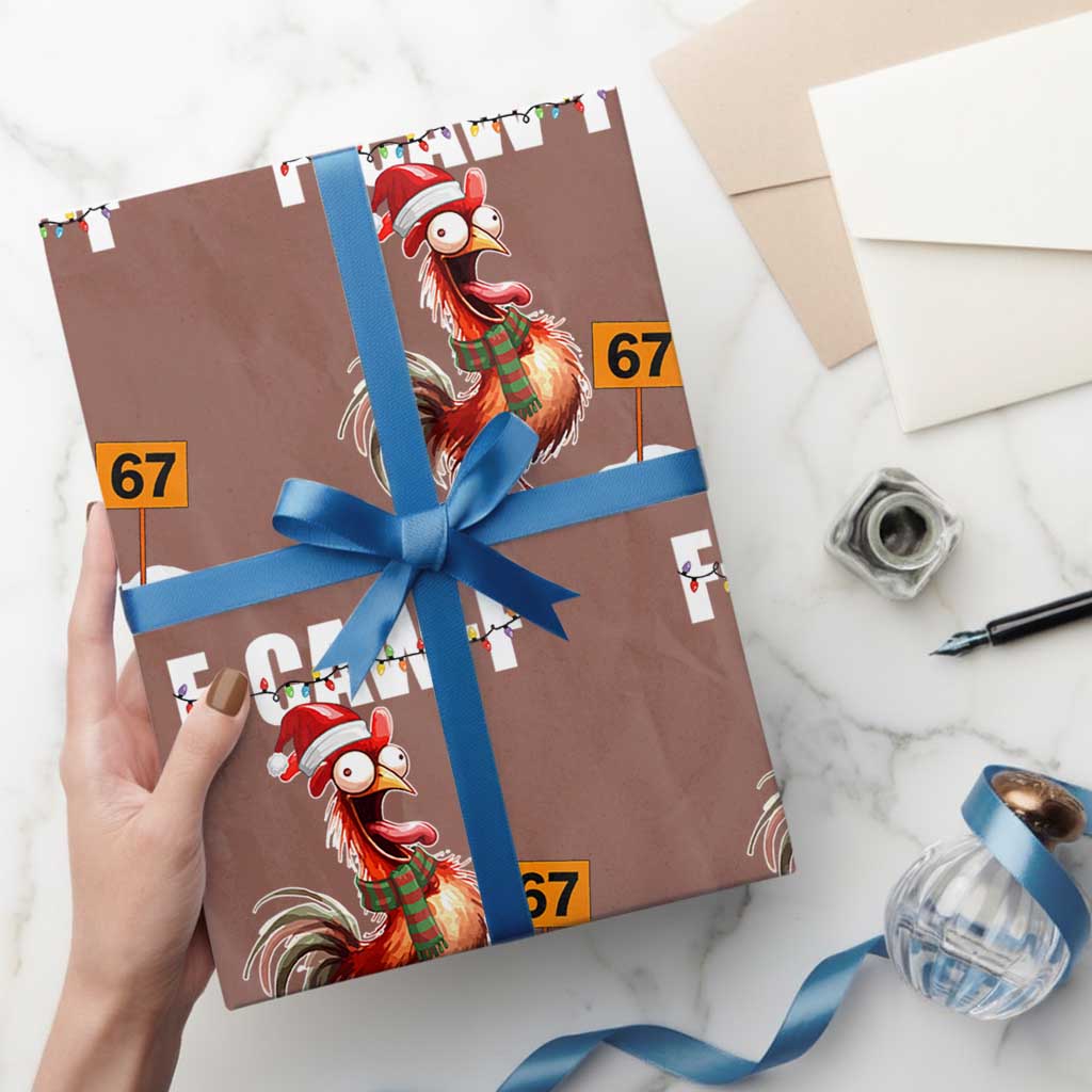 Funny F Caw F 67 Meme Christmas Wrapping Paper Roll Xmas Cartoon Rooster Chicken Poultry Humor TS11 Mocha Print Your Wear