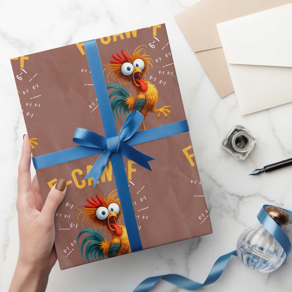 Funny F Caw F 67 Meme Wrapping Paper Roll Cartoon Rooster Chicken Poultry Humor TS11 Mocha Print Your Wear