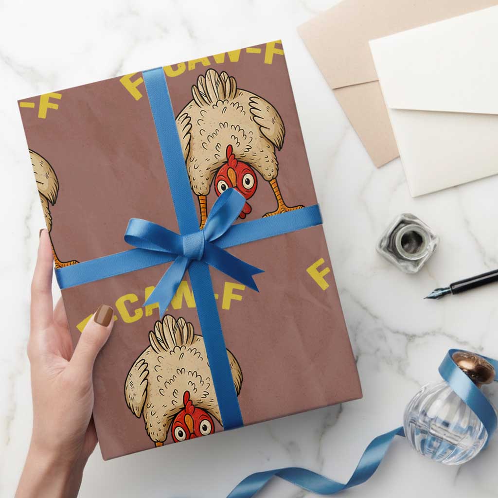 Funny F Caw F Bending Over Chicken Meme Wrapping Paper Roll Upside Down Head Poultry Humor TS02 Mocha Print Your Wear