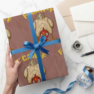 Funny F Caw F Bending Over Chicken Meme Wrapping Paper Roll Upside Down Head Poultry Humor TS02 Mocha Print Your Wear
