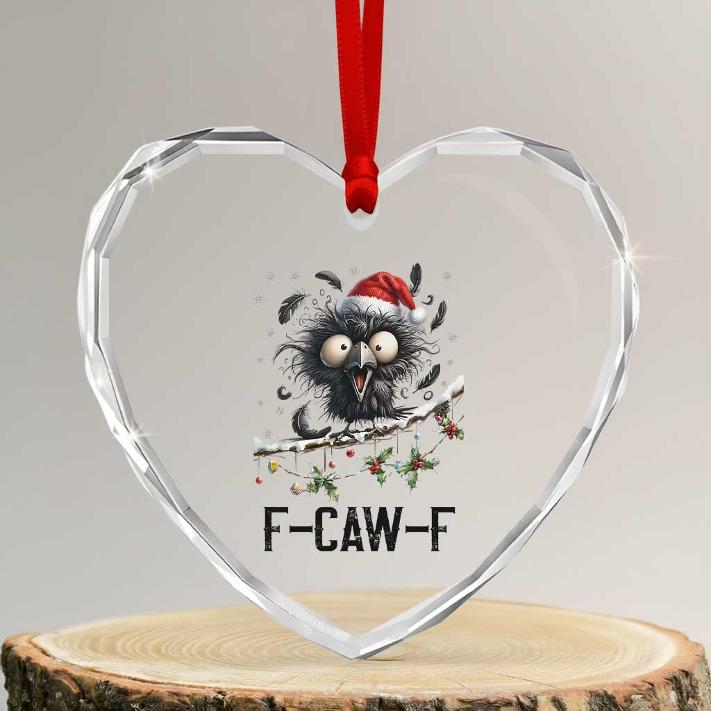 Funny F Caw F Christmas Crow Heart Crystal Glass Ornament Santa Raven Xmas Holiday Snowflake TS11 Transparent Glass 3'' Heart Print Your Wear