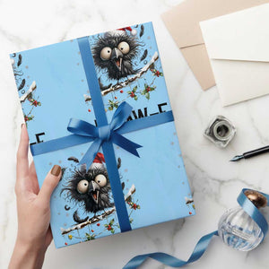 Funny F Caw F Christmas Crow Wrapping Paper Roll Santa Raven Xmas Holiday Snowflake TS11 Light Blue Print Your Wear