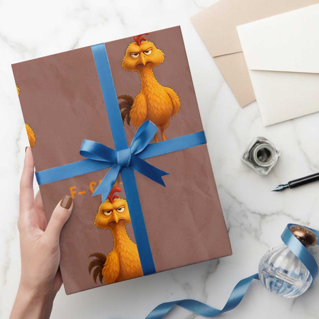 Funny F Caw F Fed Up Chicken Meme Wrapping Paper Roll Sarcastic Bird Humor Mood Swing TS02 Mocha Print Your Wear