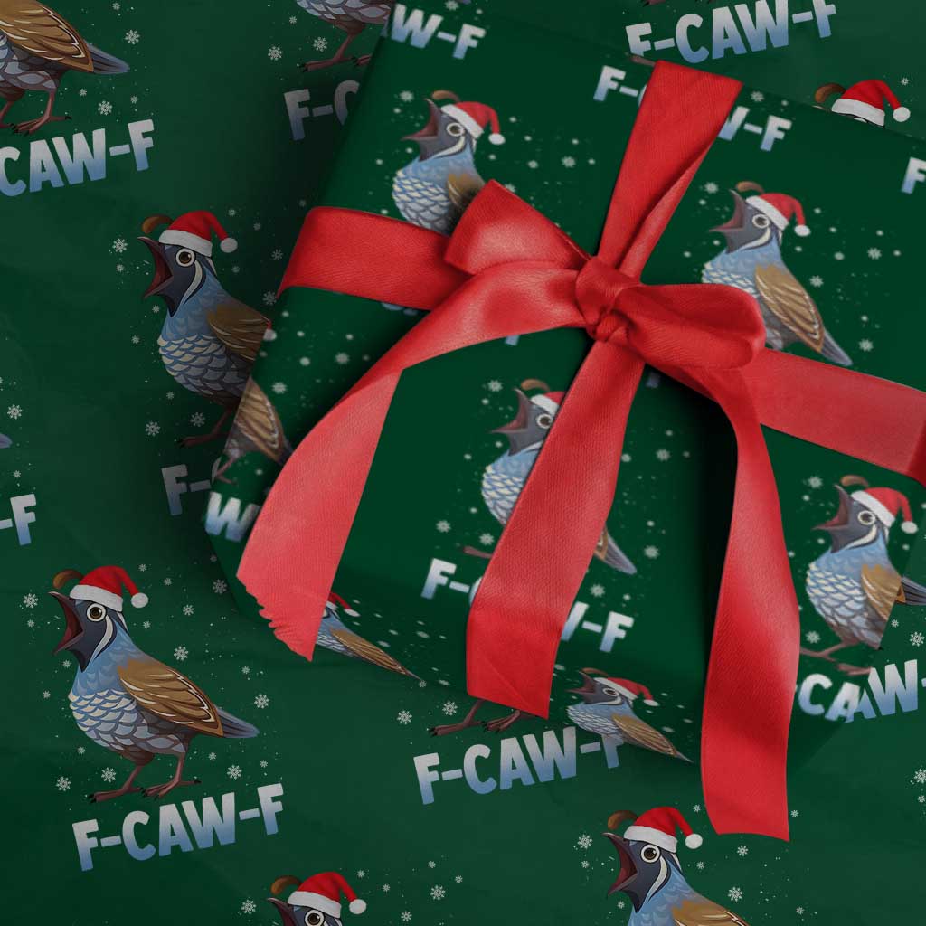 Funny F Caw F Quail Christmas Wrapping Paper Roll Cartoon Quail Bird Santa Hat Poultry Humor TS11 Green Print Your Wear