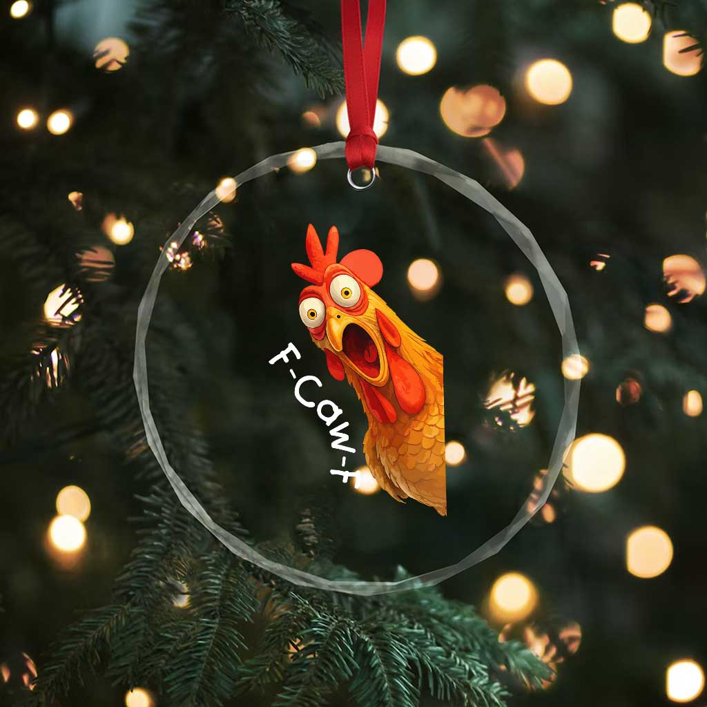 Funny F Caw F Surprise Chicken Meme Crystal Glass Ornament Hilarious Shocked Bird Graphic for Comedy Lovers TS02 Print Your Wear