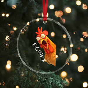 Funny F Caw F Surprise Chicken Meme Crystal Glass Ornament Hilarious Shocked Bird Graphic for Comedy Lovers TS02 Print Your Wear