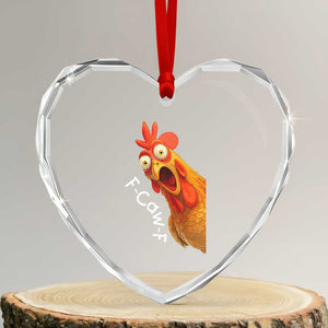 Funny F Caw F Surprise Chicken Meme Heart Crystal Glass Ornament Hilarious Shocked Bird Graphic for Comedy Lovers TS02 Transparent Glass 3'' Heart Print Your Wear