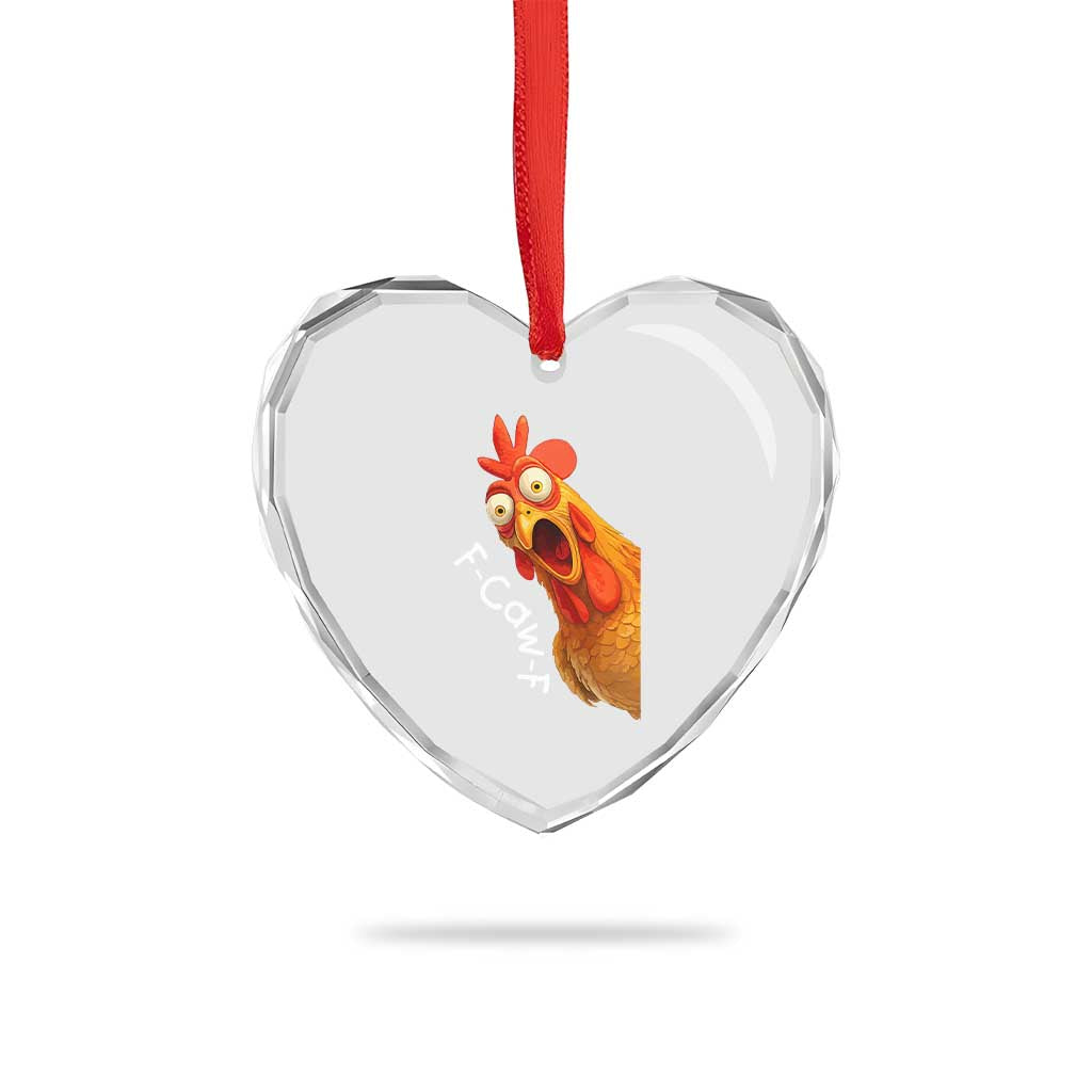 Funny F Caw F Surprise Chicken Meme Heart Crystal Glass Ornament Hilarious Shocked Bird Graphic for Comedy Lovers TS02 Print Your Wear