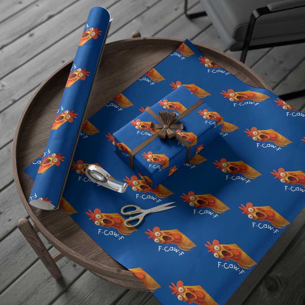 Funny F Caw F Surprise Chicken Meme Wrapping Paper Roll Hilarious Shocked Bird Graphic for Comedy Lovers TS02 Blue Print Your Wear