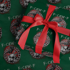 Funny F Caw F Viking Crow Wrapping Paper Roll Vegvisir Black Bird Gothic Skull Adult Humor TS11 Green Print Your Wear