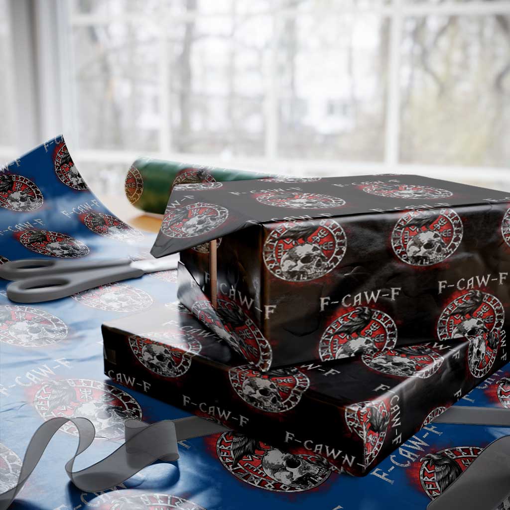 Funny F Caw F Viking Crow Wrapping Paper Roll Vegvisir Black Bird Gothic Skull Adult Humor - Print Your Wear