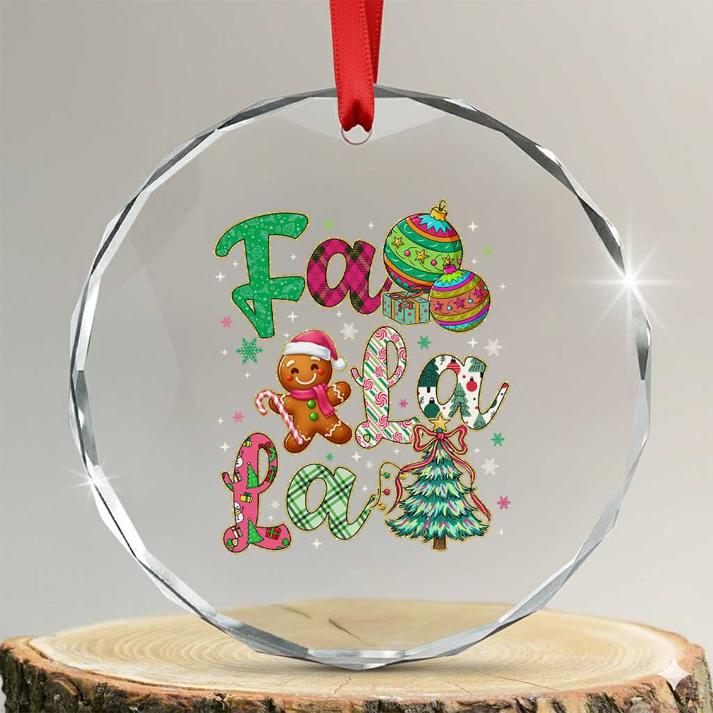 Funny Falala Christmas Song Faux Glitter Gingerbread Crystal Glass Ornament TS11 Transparent Glass 3'' Circle Print Your Wear